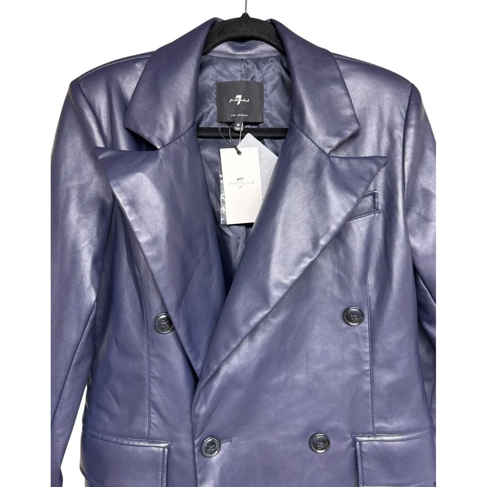 7 For All Mankind Faux Leather Double Breasted Blazer Navy‎ Blue Women's Medium